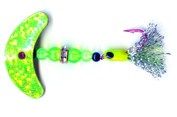 Image of Macks Lure Wedding Ring Pro-Glo Series Spinner, Number 6 Hook 48in Leader, Chartreuse Sparkle Smile Blade/Black/Chartreuse Beads/Chartreuse Hook, 8220