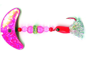Image of Macks Lure Wedding Ring Pro-Glo Series Spinner, Number 6 Hook 48in Leader, Pink Sparkle Smile Blade/Ruby/Pink Beads/Hot Cerise Hook/Pearl Sparkle Tail, 8200