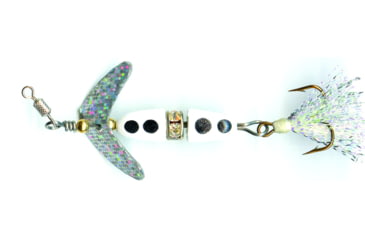 Image of Macks Lure Wedding Ring Promise Keeper Spinner, 1/8 oz, Number 8 Treble Hk, Sil Sprkl Smile Blade/White Blk Dot Body/Pearl/Black Tail, 10205