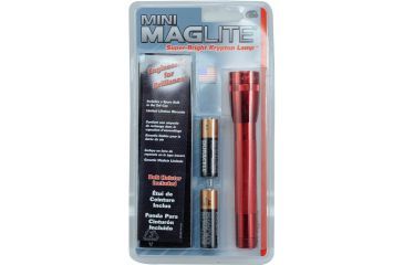 Image of MagLite Mini 2 Cell AA Incandescent Flashlight, Red, Blister Card, M2A036