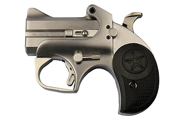 Image of Bond Arms Cub Pistol, .357 Magnum, 2.5 in barrel, polished stainless steel frame, black rubber grip, 2-barrel, single-action, crossbolt safety, fixed, blade front, 2 round magazine, BA-CUB-FRRMPG