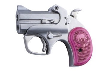 Image of Bond Arms Mama-Bear Pistol, .357 Magnum, 2.5 in barrel, stainless steel frame, pink rosewood grip, 2-barrel, single-action, crossbolt safety, fixed, blade front, 2 round magazine, BA-MAMA-BEAR-FRRMPG
