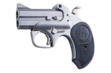 Image of Bond Arms Papa-Bear Pistol, .45 Colt, 3 in barrel, stainless steel frame, black rubber grip, 2-barrel, single-action, crossbolt safety, fixed, blade front, 2 round magazine, BA-PAPA-BEAR-FRRMPG