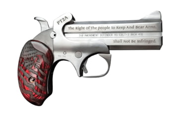 Image of Bond Arms PT2A Pistol, .357 Magnum, 4.25 in barrel, stainless steel frame, custom rosewood grip, 2-barrel, single-action, crossbolt safety, fixed, blade front, 2 round magazine, BA-PT2A-FRRMPG