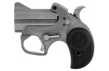 Image of Bond Arms Roughneck Pistol, .357 Magnum, 2.5 in barrel, stainless steel frame, black rubber grip, 2-barrel, single-action, crossbolt safety, fixed, blade front, 2 round magazine, BA-RGNK-FRRMPG