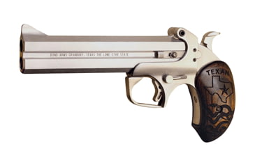 Image of Bond Arms Texan Pistol, .45 Colt, 6 in barrel, stainless steel frame, custom rosewood grip, 2-barrel, single-action, crossbolt safety, fixed, blade front, 2 round magazine, BA-TEXAN-FRRMPG