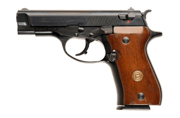 Image of Browning BDA-380 Pistol, .380 ACP, 3.8 in barrel, aluminum alloy frame, smooth wood grip, blowback operated semi-auto, double-action, slide mounted ambi safety/decocker, fixed combat, 13 round magazine, BG-BDA-380-FRRMPG