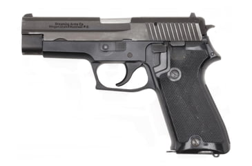 Image of Browning BDA Pistol, .45 ACP, 4.4 in barrel, black anodized aluminum frame, black checkered polymer grip, recoil operated semi-automatic, double-action, frame mounted decocking lever, fixed combat, 7 round magazine, BG-BDA-FRRMPG
