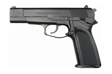 Image of Browning Hi-Power-BDA Pistol, 9mm Luger, 4.6 in barrel, steel frame, black checkered polymer grip, recoil operated semi-automatic, double-action, frame mounted ambi decocker, fixed blade front, fixed rear, 14 round magazine, BG-HI-PWR-BDA-FRRMPG