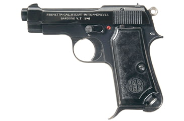 Image of Beretta 1934 Pistol, .380 ACP, 3.7 in barrel, carbon steel frame, black rubber grip, blowback operated semi-auto, single-action, frame mounted safety, fixed blade and notch, 7 round magazine, BT-1934-FRRMPG