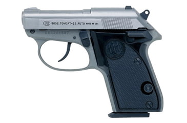Image of Beretta 3032-Tomcat-Stainless Pistol, .32 ACP, 2.4 in barrel, anodized aluminum frame, plastic grip, blowback operated semi-auto, double-action, frame mounted trigger lock, no dot, 7 round magazine, BT-3032-TOMCAT-ST-FRRMPG