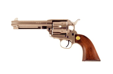 Image of Beretta Stampede-Nickel Revolver, .45 Colt, 4.75 in barrel, brushed nickel frame, smooth walnut grip, revolving chamber, single-action, automatic hammer block, fixed, 6 round magazine, BT-STPD-NKL-4-FRRMPG