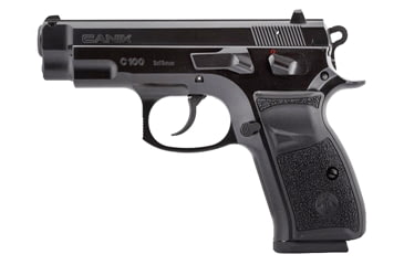 Image of Canik C100 Pistol, 9mm Luger, 3.93 in barrel, aluminum alloy frame, black polymer grip, recoil operated semi-automatic, double-action, frame mounted manual safety, fixed white 3-dot, 15 round magazine, CANIK-C100-3-FRRMPG