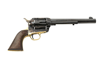 Image of Charles Daly 1873 Revolver, .45 Colt, 7.5 in barrel, brass/color case blued steel frame, walnut grip, revolving chamber, single-action, hammer; cylinder pin, fixed blade front, fixed rear, 6 round magazine, CD-1873-6-FRRMPG