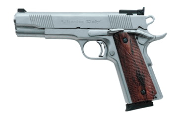 Image of Charles Daly 1911A1-Empire-EFST Pistol, .45 ACP, 5 in barrel, stainless steel frame, checkered hardwood grip, recoil operated semi-automatic, single-action, low profile front, adj. dovetailed rear, 8 round magazine, CD1911A1EMPEFST-FRRMPG