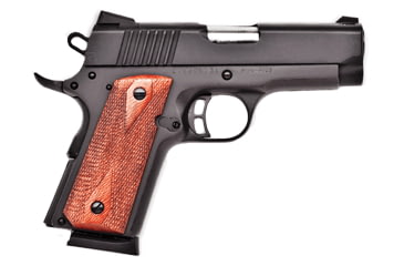 Image of Citadel M-1911-Officer Pistol, .45 ACP, 3.5 in barrel, matte black finish steel frame, checkered wood grip, recoil operated semi-automatic, single-action, grip safety, manual thumb safety, Novak, 7 round magazine, CTD-M-1911-OFC-FRRMPG