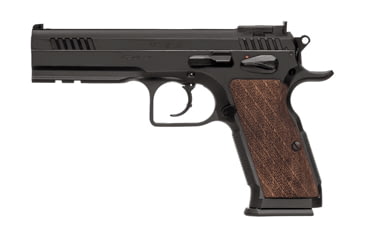 Image of EAA Witness-Stock Pistol, 9mm Luger, 4.75 in barrel, blued finish carbon steel frame, checkered wood grip, recoil operated semi-automatic, double-action, adjustable target, 17 round magazine, EAA-WTNS-STK-10-FRRMPG