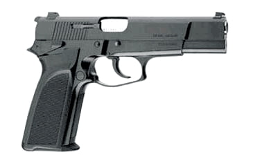 Image of FN Herstal HP-DA Pistol, 9mm Luger, 4.6 in barrel, steel frame, black plastic grip, short recoil semi-automatic, double-action, frame mounted decock lever, fixed, 15 round magazine, FN-HP-DA-FRRMPG