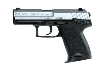 Image of Heckler &amp; Koch USP-Compact-Stainless Pistol, 9mm Luger, 3.58 in barrel, polymer frame, integrated polymer grip, recoil operated semi-automatic, SA, DA or DAO, frame mounted hammer lock, fixed, 13 round magazine, HK-USP-CPT-ST-3-FRRMPG