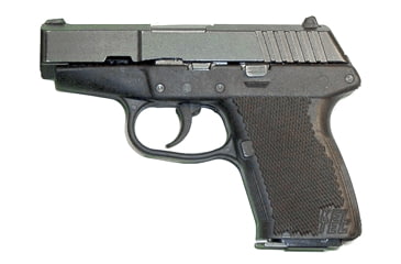 Image of Kel-Tec P40 Pistol, .40 S&amp;W, 3.3 in barrel, black polymer frame, integrated polymer grip, recoil operated semi-automatic, double-action only, no manual safety, fixed blade and notch, 9 round magazine, KT-P40-FRRMPG