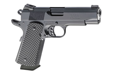 Image of Les Baer 1911-Black-Baer Pistol, 9mm Luger, 4.25 in barrel, black finish steel frame, checkered black grip, recoil operated semi-automatic, single-action, fixed combat night sights, 9 round magazine, LB-1911-BLK-BAER-FRRMPG