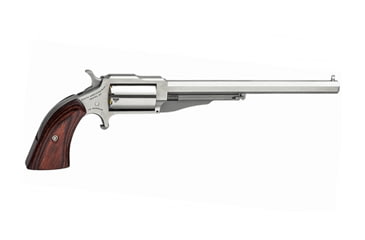 Image of North American Arms 1860-Hogleg Revolver, .22 Winchester Magnum Rimfire, 6 in barrel, stainless steel frame, smooth walnut grip, revolving chamber, single-action, no manual safety, fixed blade and notch, 5 round magazine, NAA-1860-HOGLEG-FRRMPG