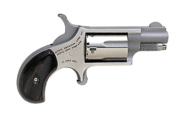 Image of North American Arms Mini-Revolver Revolver, .22 Long Rifle, 1.125 in barrel, stainless steel frame, wood grip, revolving chamber, single-action, half-way notch cylinder, blade front, notch rear, 5 round magazine, NAA-MR-3-FRRMPG