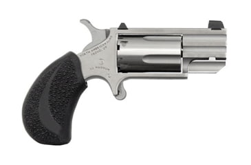 Image of North American Arms Pug Revolver, .22 Winchester Magnum Rimfire, 1 in barrel, stainless steel frame, black rubber grip, revolving chamber, single-action, no manual safety, tritium bar-dot, 5 round magazine, NAA-PUG-FRRMPG