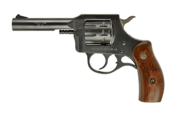 Image of New England Firearms R92 Revolver, .22 Long Rifle, 4 in barrel, blued steel frame, smooth walnut grip, revolving chamber, double-action, transfer bar, fixed blade and notch, 9 round magazine, NEF-R92-3-FRRMPG
