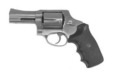 Image of Rossi 720 Revolver, .44 Special, 3 in barrel, stainless steel frame, black checkered rubber grip, revolving chamber, double-action only, hammer block, fixed blade and notch, 5 round magazine, ROSSI-720-FRRMPG