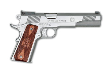 Image of Springfield Armory 1911-A1-Loaded-Long-Slide Pistol, .45 ACP, 6 in barrel, stainless steel frame, checkered cocobolo grip, recoil operated semi-automatic, single-action, fully adjustable target, 7 round magazine, SA1911A1LDLSLD-FRRMPG