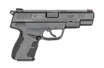 Image of Springfield Armory XD-E Pistol, 9mm Luger, 4.5 in barrel, black polymer frame, integrated polymer grip, recoil operated semi-automatic, double-action, frame mounted ambi decock/safety, fiber-optic front, 2-dot rear, 8 round magazine, SAXDE4-FRRMPG
