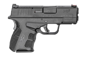 Image of Springfield Armory XD-S-Mod-2 Pistol, .45 ACP, 3.3 in barrel, black polymer frame, integrated polymer grip, recoil operated semi-automatic, fiber optic front, fixed 2 dot rear, 5 round magazine, SAXDSMOD.22-FRRMPG