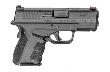 Image of Springfield Armory XD-S-Mod-2 Pistol, 9mm Luger, 3.3 in barrel, black polymer frame, integrated polymer grip, recoil operated semi-automatic, fiber optic front, fixed 2 dot rear, 7 round magazine, SAXDSMOD.23-FRRMPG