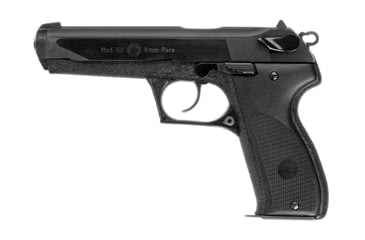 Image of Steyr GB Pistol, 9mm Luger, 5.375 in barrel, carbon steel frame, black checkered plastic grip, delayed blowback semi-auto, double-action, slide mounted decock lever, 3-dot fixed, 18 round magazine, ST-GB-FRRMPG