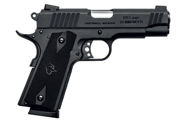 Image of Taurus 1911-Commander Pistol, .45 ACP, 4.2 in barrel, matte black finish steel frame, checkered black grip, recoil operated semi-automatic, single-action, grip safety, manual thumb safety, Novak, 8 round magazine, TRS-1911-CMDR-FRRMPG