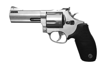 Image of Taurus 425-Tracker Revolver, .41 Remington Magnum, 4 in barrel, stainless steel frame, black ribbed rubber grip, revolving chamber, double-action, trigger actuated transfer bar, fixed front, adjustable rear, 5 round magazine, TRS-425-TRK-FRRMPG