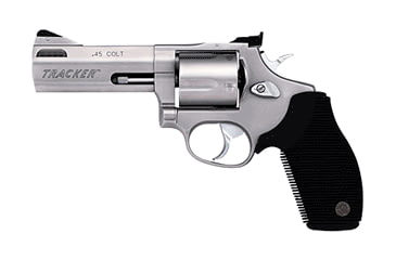 Image of Taurus 460-Tracker Revolver, .45 Colt, 4 in barrel, stainless steel frame, black ribbed rubber grip, revolving chamber, double-action, trigger actuated transfer bar, fixed front, adjustable rear, 5 round magazine, TRS-460-TRK-FRRMPG