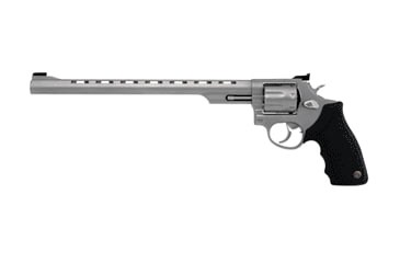 Image of Taurus Hunter-66 Revolver, .357 Magnum, 12 in barrel, stainless steel frame, black rubber grip, revolving chamber, double-action, trigger actuated transfer bar, fixed front, adjustable rear, 7 round magazine, TRS-HUNTER-66-FRRMPG
