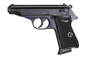 Image of Walther PP Pistol, .32 ACP, 3.9 in barrel, blued finish steel frame, black plastic grip, blowback operated semi-auto, double-action, slide mounted decock lever, fixed blade and notch, 8 round magazine, WA-PP-FRRMPG
