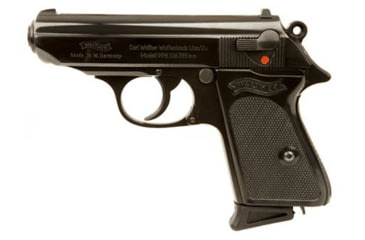 Image of Walther PPK Pistol, .32 ACP, 3.25 in barrel, blued finish steel frame, black plastic grip, blowback operated semi-auto, double-action, slide mounted decock lever, fixed blade and notch, 7 round magazine, WA-PPK-2-FRRMPG
