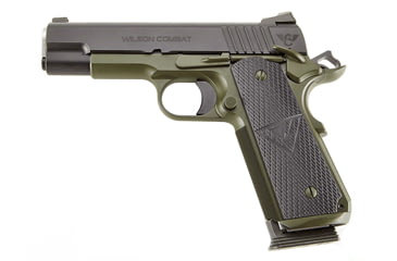Image of Wilson Combat Vickers-Elite-Commander Pistol, .45 ACP, 4.25 in barrel, carbon steel frame, custom black G10 grip, recoil operated semi-automatic, single-action, gold bead front, combat rear, 8 round magazine, WC-VKR-ELT-CMDR-FRRMPG
