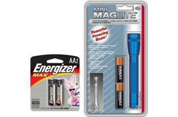 Image of Mini MagLite AA Flashlight, Blue, 2 Energizer Max Alkaline AA 1.5V Batteries 