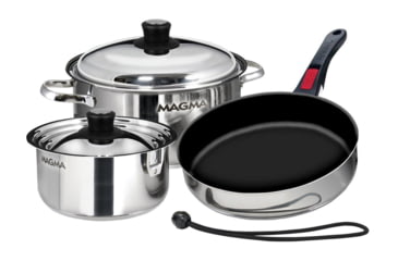 Image of Magma Nesting 7-Piece Induction Compatible Cookware - Stainless Steel Exterior &amp; Slate Black Ceramica Non-Stick Interior, A10-363-2-IND