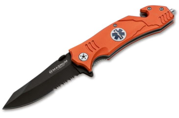 Image of Magnum EMS Rescue Folding Knife, 3.39inm 440A, Serrated Blade, Aluminum Orange Handle, 01LL472