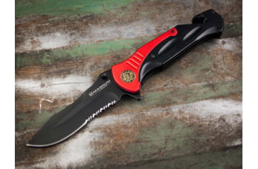 Image of Boker Fire Chief Folding Knife, 4.53in, 440A, Serrated Blade, Aluminum Black Handle, 01LL313