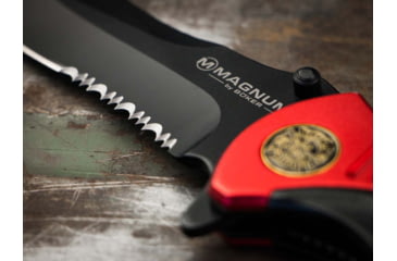 Image of Boker Fire Chief Folding Knife, 4.53in, 440A, Serrated Blade, Aluminum Black Handle, 01LL313
