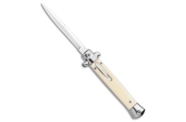 Image of Mago 11" Italian Stiletto OTF Automatic Bayo Knife Sim Ivory 4.75" Satin, Tan, Stainless Steel, adult, BHQ-120337