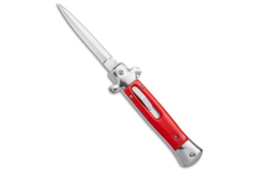 Image of Mago 9" Italian Stiletto Dagger OTF Automatic Knife Red/Silver 4.9" Satin w/o Clip, Red, Stainless Steel, adult, BHQ-143392