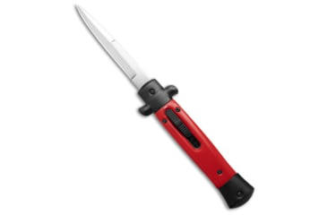 Image of Mago 9&quot; Italian Stiletto OTF Automatic Knife Red Bayonet w/Clip 3.75&quot; Satin, Red, Stainless Steel, adult, BHQ-184992